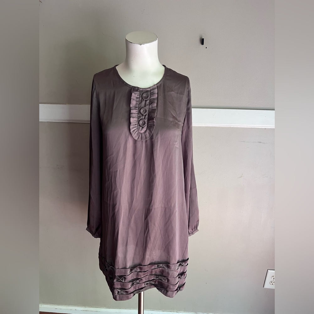 Ruffle-Trim Long Sleeve Tunic Top - Mauve